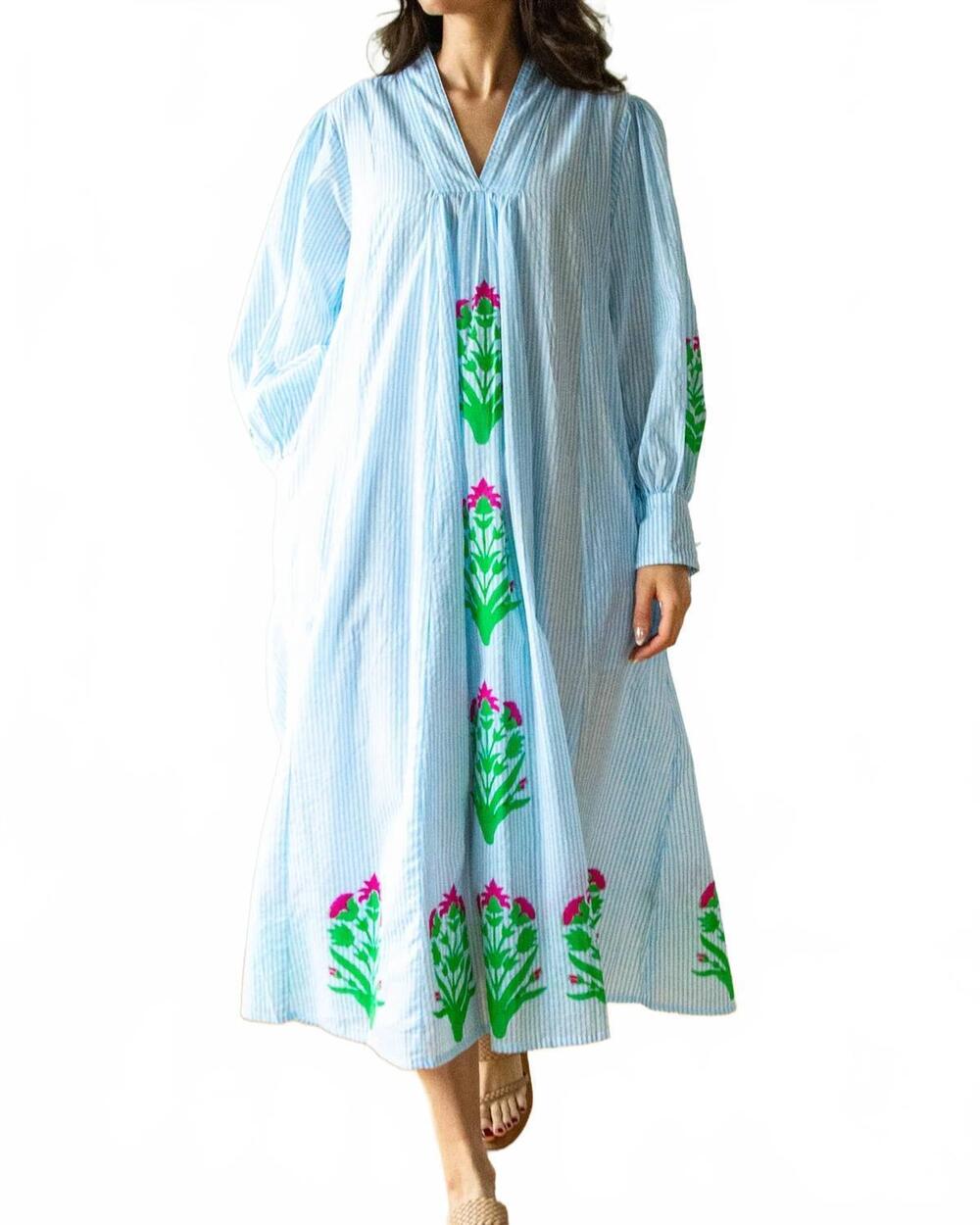 NEW SZ BLOCKPRINTS leo midi dress in garden palladio